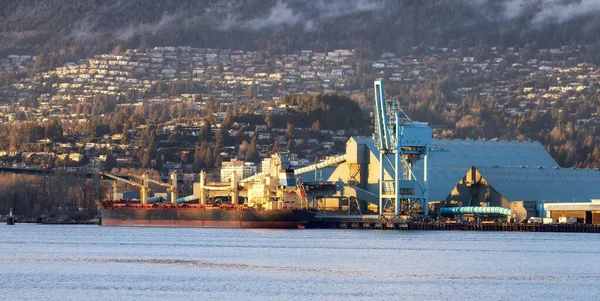 Industrial Site Tanker Ship North Vancouver British Columbia Canada Winter — Stock Photo, Image