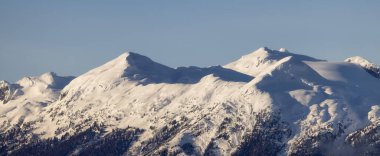 Snow covered Canadian Nature Landscape Background. Winter Season in Squamish, British Columbia, Canada. Sunny Sky