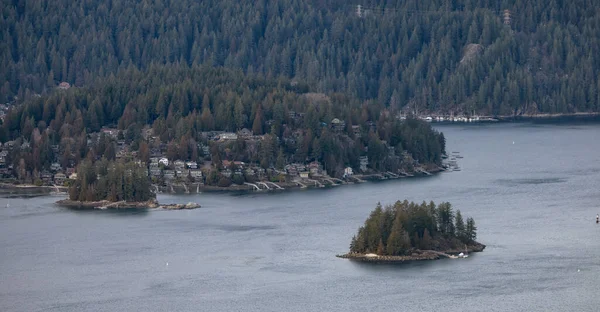 Residential Homes on the water in Indian Arm. Aerial View. Vancouver, British Columbia, Canada.