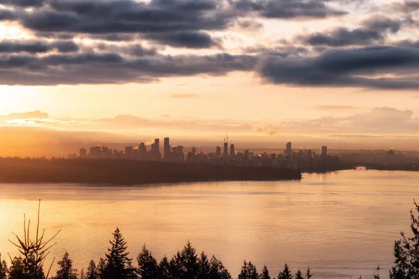 Modern City Skyline Downtown Vancouver British Columbia Canada Golden Winter — Stockfoto
