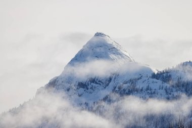 Snow and Cloud covered Canadian Nature Landscape Background. Winter Season in Squamish, British Columbia, Canada. Sunny Sky