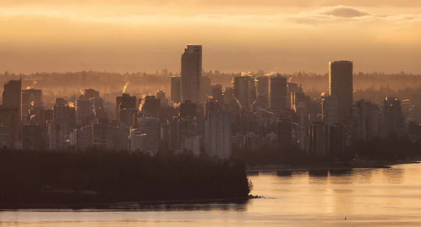 Modern City Skyline Downtown Vancouver British Columbia Canada Golden Winter — Foto de Stock