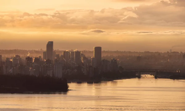 Modern City Skyline Downtown Vancouver British Columbia Canada Golden Winter — Foto de Stock