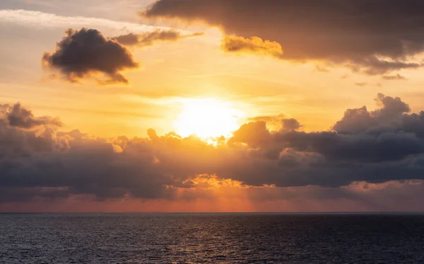 Dramatic Colorful Sunset Sky Mediterranean Sea Clouds Sunrays Cloudscape Nature — Stock Photo, Image