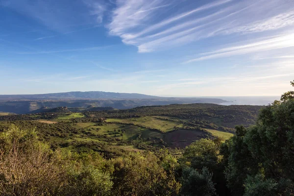 Farmland Landscape Sea Coast Sardinia Italy Sunny Fall Season — Foto de Stock