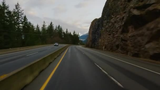 Driving Sea Sky Highway Squamish Vancouver Canada Cloudy Winter Sunrise — Stock Video
