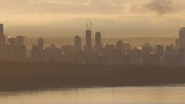 Modern City Skyline Центре Ванкувера Британская Колумбия Канада Золотое Зимнее — стоковое видео