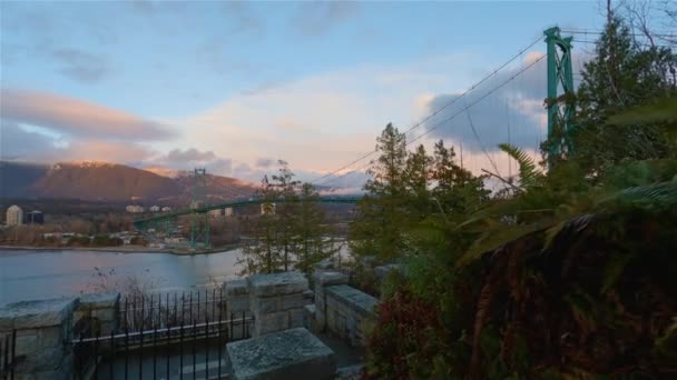 Stanley Park Viewpoint Colorful Winter Sunset Downtown Vancouver British Columbia — Stock videók