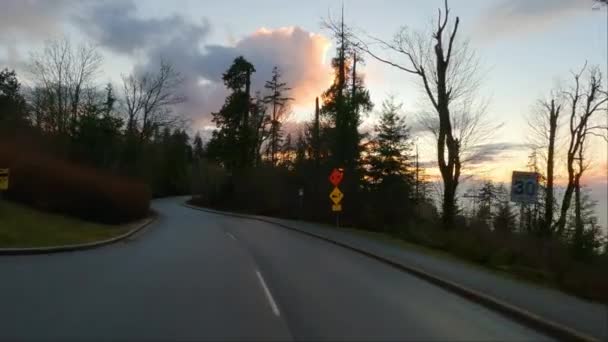 Kör Stanley Park Vintern Sunset Vancouver British Columbia Kanada Äventyrsresor — Stockvideo