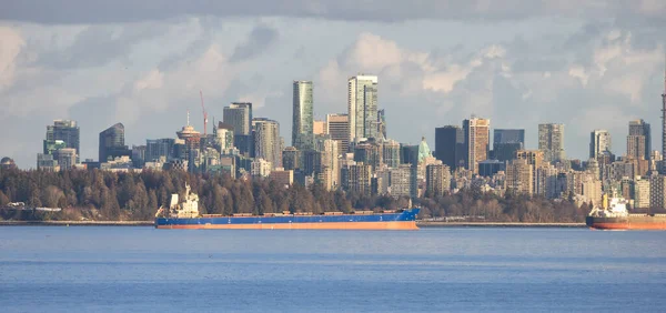 Ships Vancouver Downtown Skyline West Coast Pacific Ocean British Columbia — Foto Stock