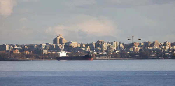 Vancouver City Fartyg Bostadshus Och Byggnader British Columbia Kanada Molnig — Stockfoto