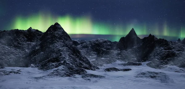 Rocky Mountain Landschaft Bei Nacht Mit Sternen Und Nordlichtern Himmel — Stockfoto