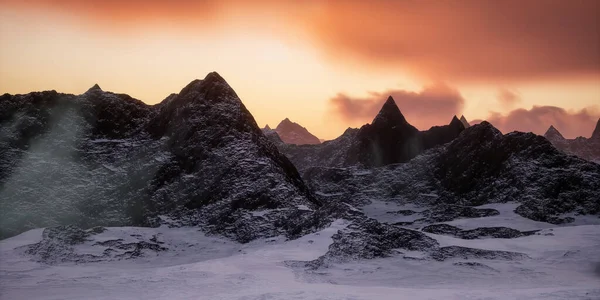 Rocky Mountain Peaks Bei Goldenem Sonnenaufgang Rendering Artwork Hintergrund Aus — Stockfoto