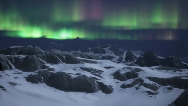 Ландшафт Скелястих Гір Вночі Зірками Північними Вогнями Небі Redering Artwork — стокове відео