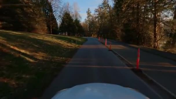 Conducir Stanley Park Durante Atardecer Invierno Centro Vancouver Columbia Británica — Vídeo de stock