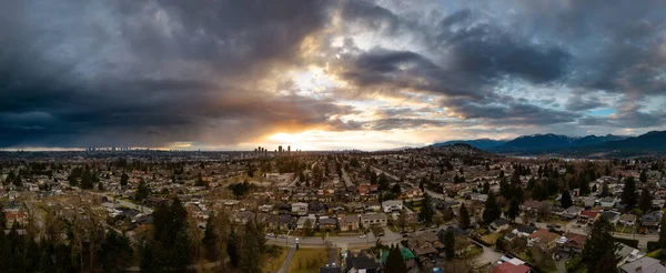 Barrio Suburbano Ciudad Moderna Burnaby Vancouver Canadá Panorama Aéreo Puesta — Foto de Stock