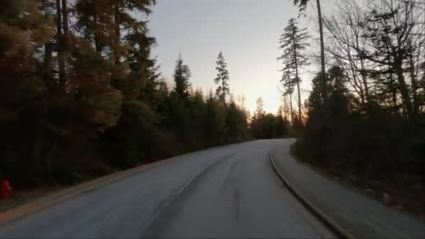 Driving Stanley Park Winter Sunset Downtown Vancouver British Columbia Canada — Stock Video