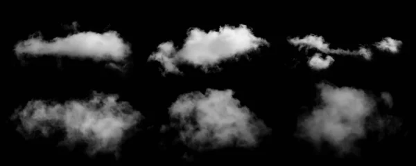 Siyah Arka Planda Beyaz Bulut Izole Edilmiş Atmosfer Yaratımı Bileşimi — Stok fotoğraf
