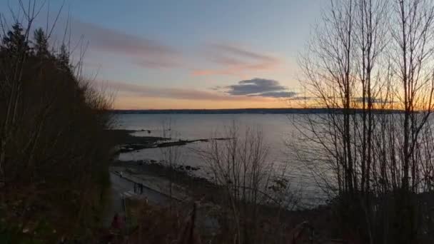 Ocean View Stanley Park Durante Atardecer Invierno Centro Vancouver Columbia — Vídeo de stock