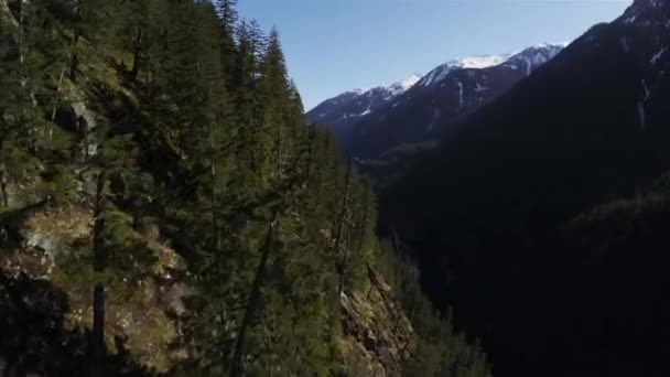 加拿大不列颠哥伦比亚省落基山脉风景的空中飞行 阳光灿烂的春天 — 图库视频影像
