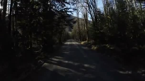 渓谷のカナダの山の風景に囲まれた未舗装の道路 春節の日 スカミッシュ カナダ — ストック動画