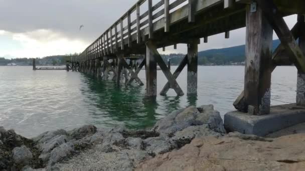 Вуден Квей Скелястому Пляжі Індіан Арм Ванкувер Британська Колумбія Канада — стокове відео
