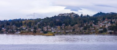 Pasifik Okyanusu kıyısındaki evler. Nanaimo, Vancouver Adası, British Columbia, Kanada.