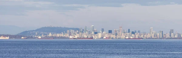 Centrala Vancouver City Skyline Stilla Havets Västkust Molnig Solnedgång British — Stockfoto