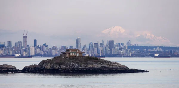 Kabiny Passage Island Downtown City Buildings Mnt Baker Pozadí Vancouver — Stock fotografie