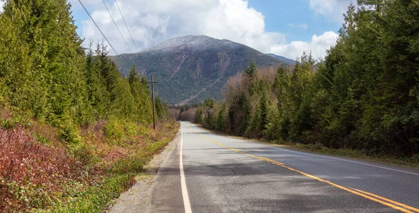 Estrada Cênica Com Árvores Verdes Montanhas Fundo Pacific Rim Hwy — Fotografia de Stock