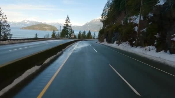 Driving Sea Sky Highway Vancouver Squamish British Columbia Canada Sunny — Stock Video