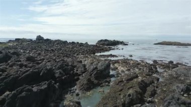 Rocky Shore, Kanada, Pasifik Okyanusu 'nun batı kıyısında. Güneşli bir gün. Ucluelet ve Tofino yakınlarındaki Vancouver Adası, British Columbia, Kanada.