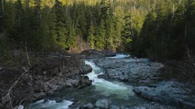 Nehirden akan taze su ve kayalar. Vancouver Adası, British Columbia, Kanada 'da çekilmiş. Doğa Arkaplanı. Sinematik