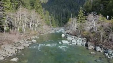 Nehirden akan taze su ve kayalar. Vancouver Adası, British Columbia, Kanada 'da çekilmiş. Doğa Arkaplanı. Sinematik