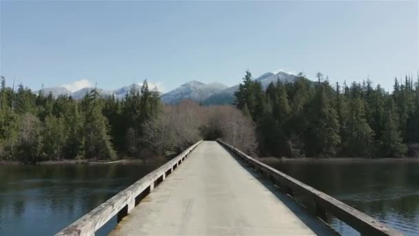 Vue Aérienne Pont Sur Rivière Paysage Montagneux Canadien Pris Dans — Video