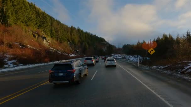 Whistler British Columbia Canada February 2023 Traffic Sea Sky Highway — Stock Video
