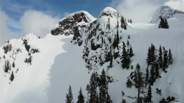 Luchtfoto Vliegen Het Snow Covered Canadese Berglandschap Brits Columbia Canada — Stockvideo