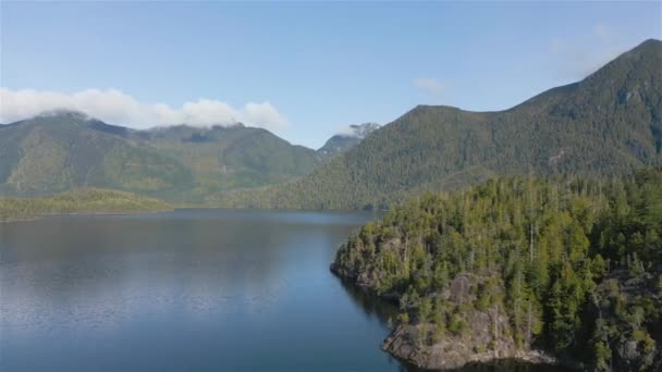 Vista Aérea Del Paisaje Montañoso Canadiense Lago Tomado Isla Vancouver — Vídeos de Stock
