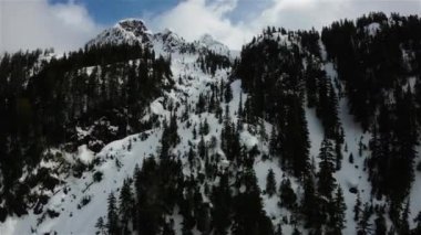 Kanada 'nın karla kaplı dağ manzarasının üzerinde uçan hava. British Columbia, Kanada. Dinamik Sinema