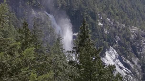 加拿大自然景观中的瀑布从山上滑落 慢动作加拿大不列颠哥伦比亚省Squamish的Shannon Falls — 图库视频影像