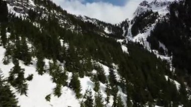 Kanada 'nın karla kaplı dağ manzarasının üzerinde uçan hava. British Columbia, Kanada. Dinamik Sinema