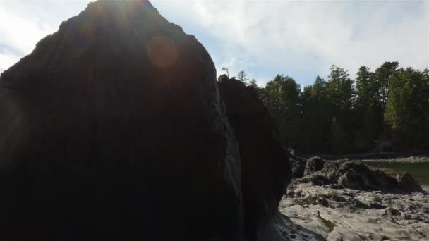 태평양 서해안의 바위투성이 해안에 나무들 바위들 밴쿠버 브리티시컬럼비아주 캐나다 자연의 — 비디오
