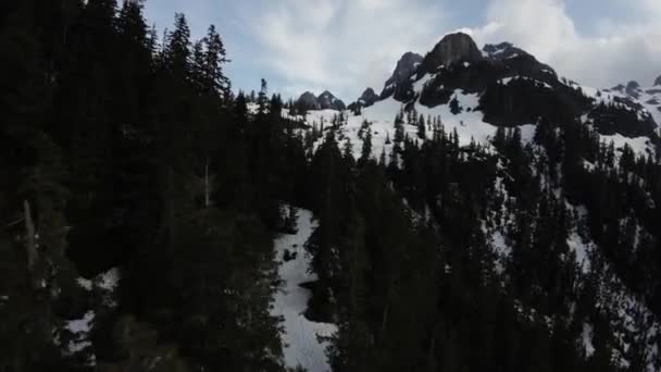 Canadees Berglandschap Het Voorjaarsseizoen Luchtfoto Dynamisch Vliegen Natuur Brits Columbia — Stockvideo