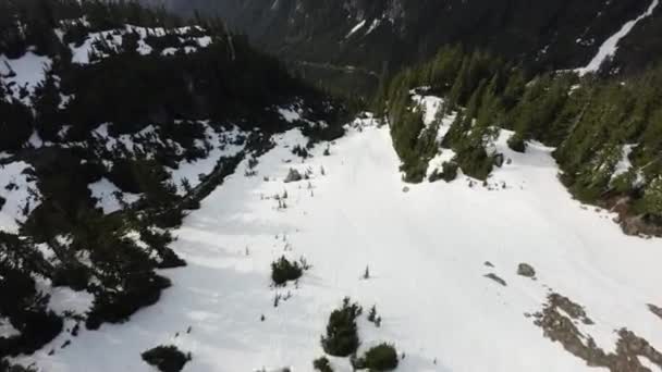 Canadees Berglandschap Het Voorjaarsseizoen Luchtfoto Dynamisch Vliegen Natuur Brits Columbia — Stockvideo