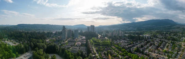 Aerial Panoramic View Coquitlam Városközpont Lakóházak Greater Vancouver Kanada — Stock Fotó