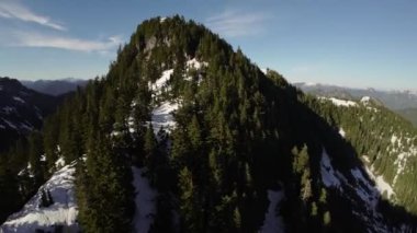 Bahar mevsiminde Kanada 'da Ağaçlar ve Dağ Tepeleri. Hava görüntüsü. Dinamik Uçma. Vancouver yakınlarında, British Columbia, Kanada. 