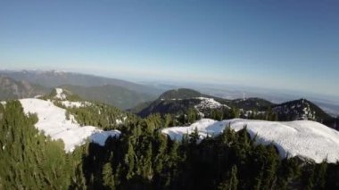 Bahar mevsiminde Kanada 'da Ağaçlar ve Dağ Tepeleri. Hava görüntüsü. Dinamik Uçma. Vancouver yakınlarında, British Columbia, Kanada. 
