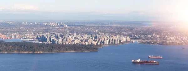 Downtown Vancouver Modern Cityscape Panorama Aéreo Puesta Sol Columbia Británica —  Fotos de Stock