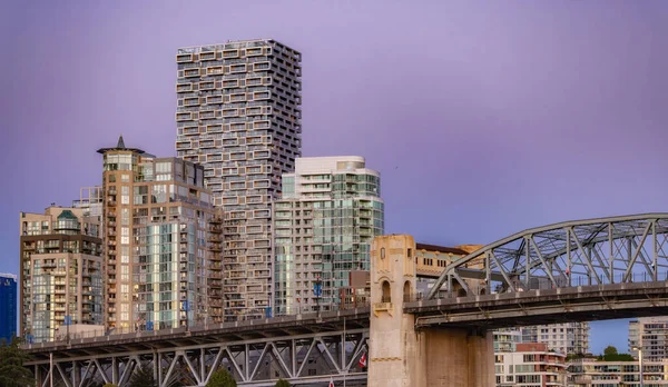 Edifícios Apartamentos Centro Vancouver Colúmbia Britânica Canadá Céu Pôr Sol — Fotografia de Stock