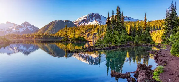 木々とカナダの山の景観を持つ氷河湖 ガリバルディ湖 ウイスラー ブリティッシュコロンビア カナダ — ストック写真